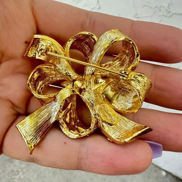 Vintage Jewelry 90s Gold Classic Ribbon Carolina gold brooch Bow Brooch - Picture 4 of 8